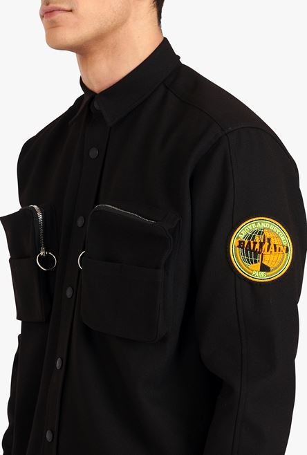 Black cotton shirt with Balmain badge - 6