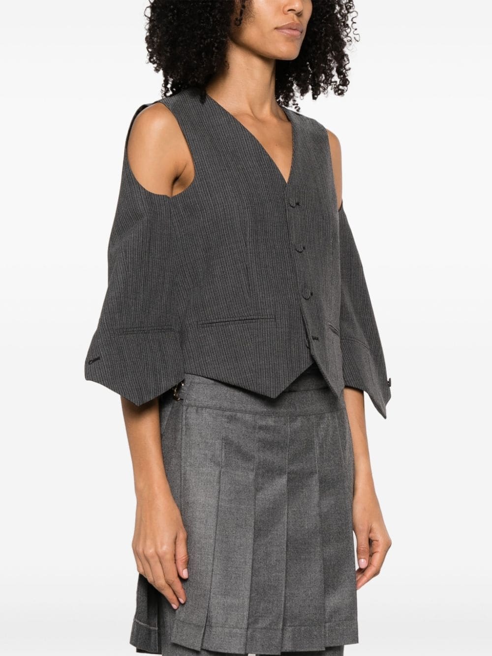 deconstructed pinstripe wool waistcoat - 3