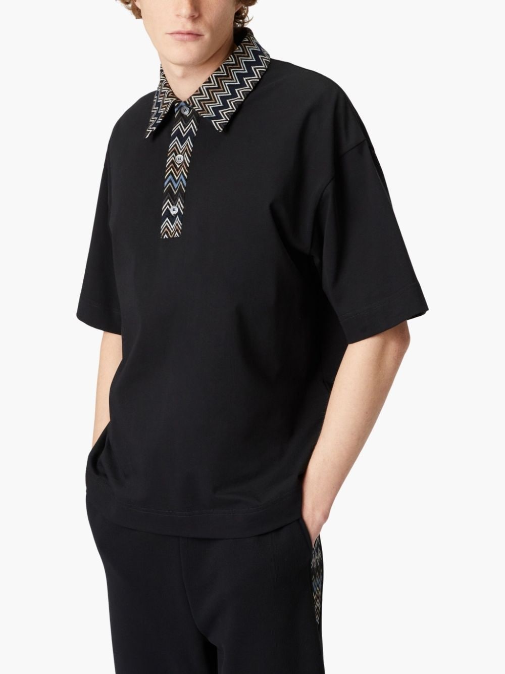 chevron knit-insert cotton polo shirt - 4