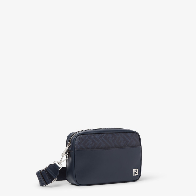 FENDI Squared FF Camera Case Midnight blue leather and dark blue FF Canvas bag outlook