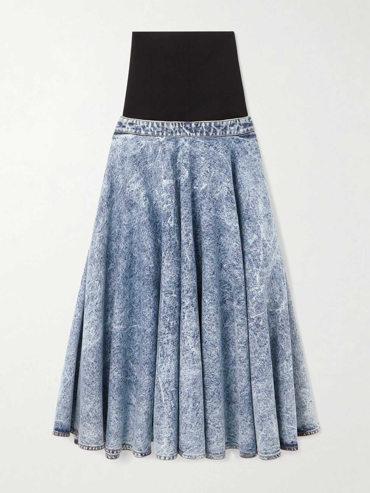 Stretch-knit And Pleated Denim Midi Skirt - 1