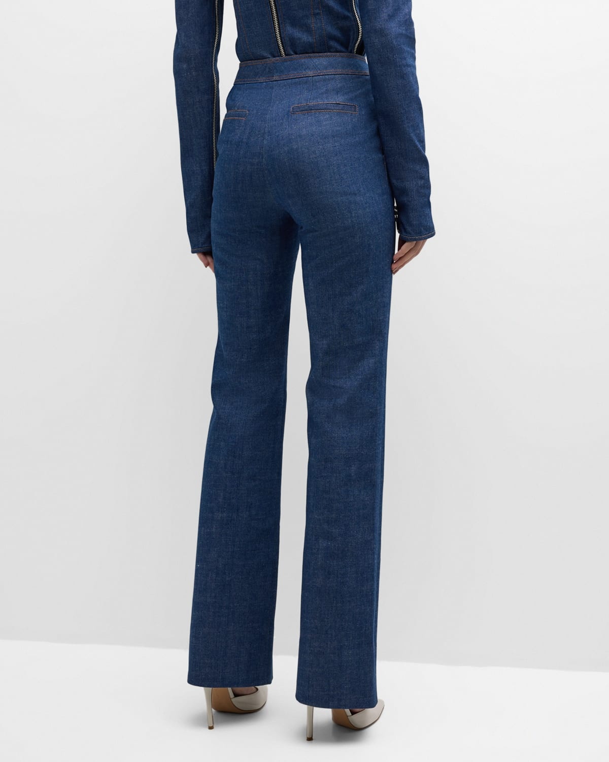 High-Rise Pintuck Straight-Leg Denim Trousers - 5