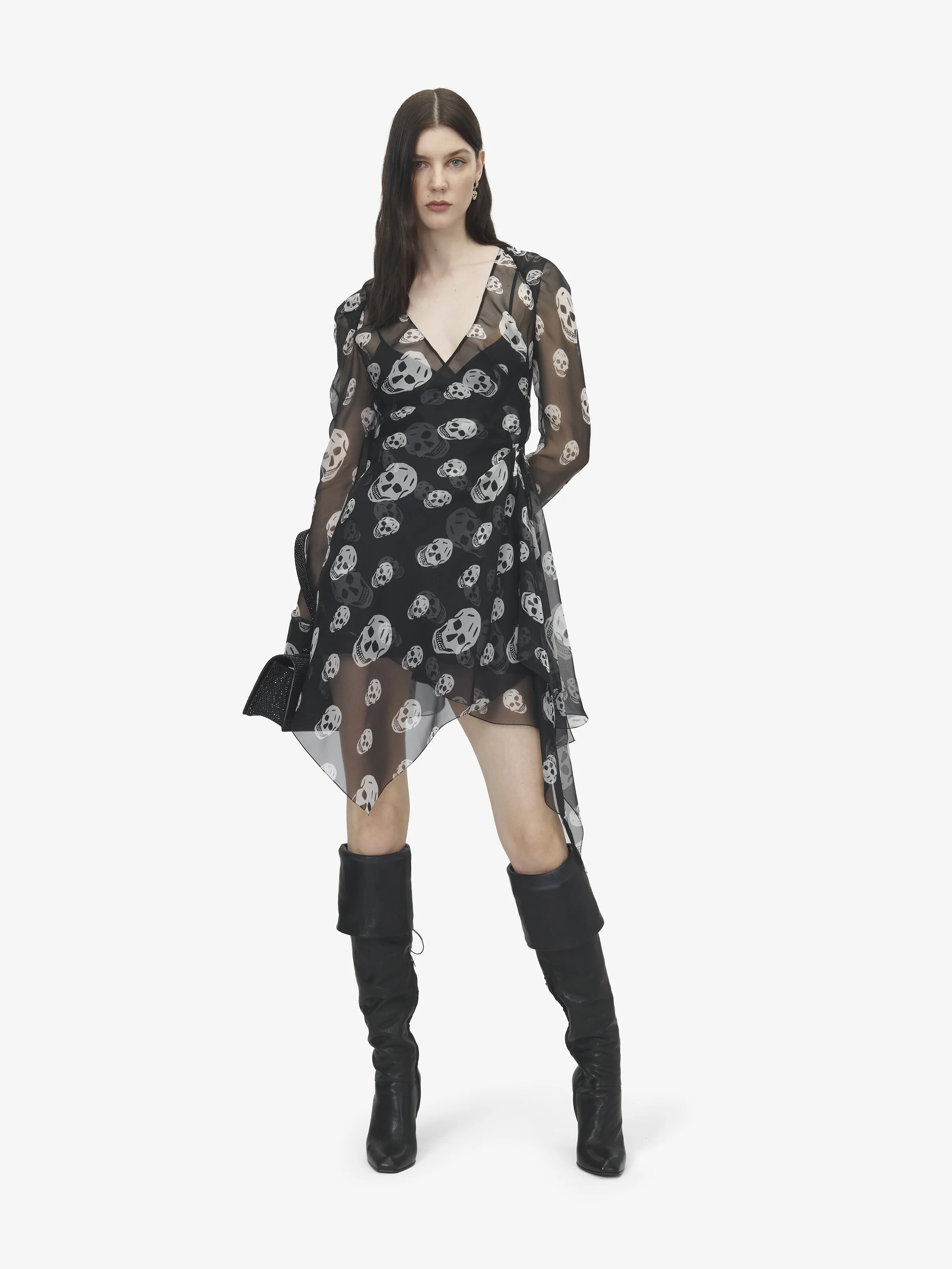 Silk Skull Print Wrap Dress - 1