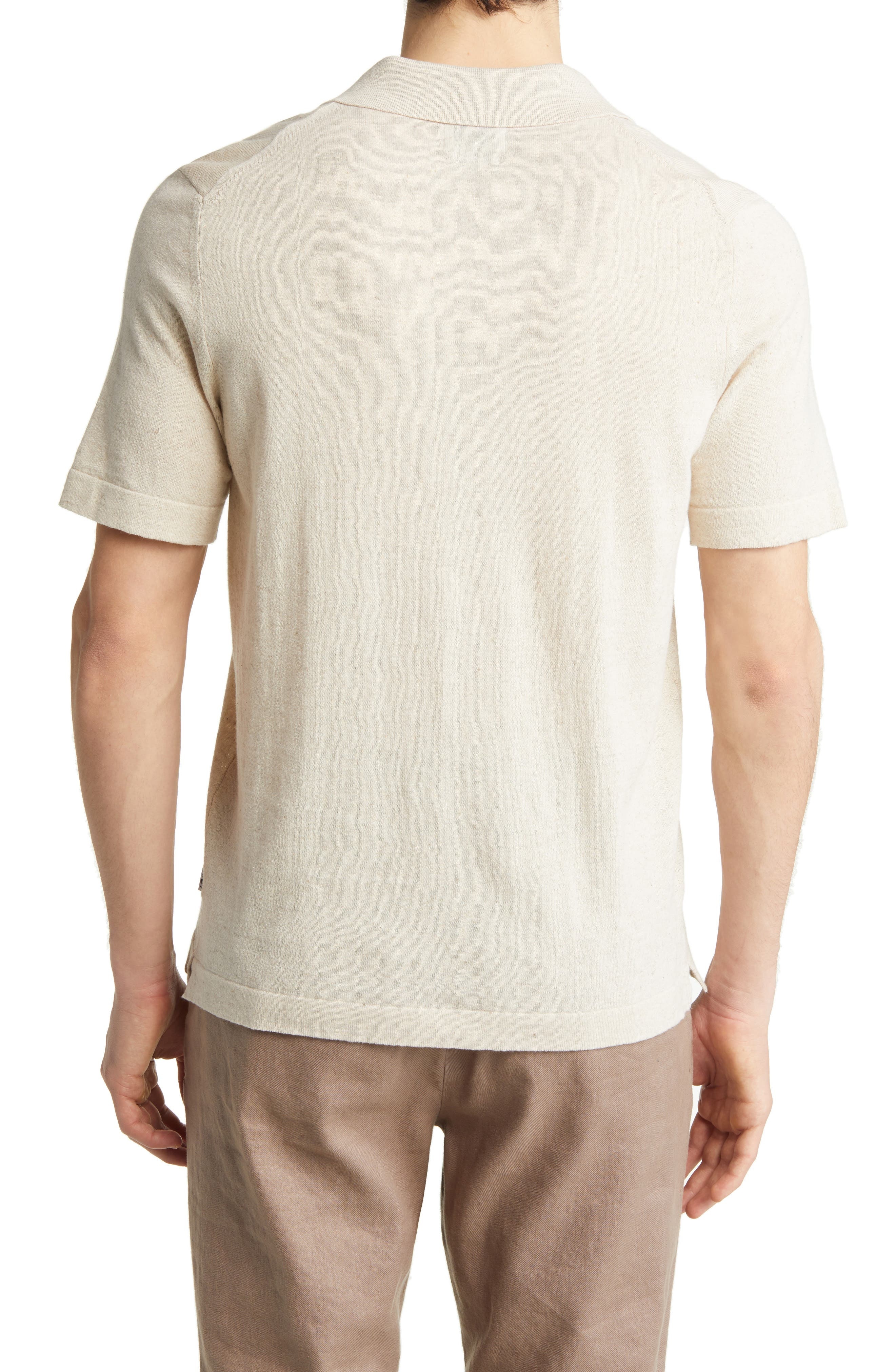 NN07 Ryan 6311 Cotton & Linen Johnny Collar Polo in Oat at Nordstrom - 2