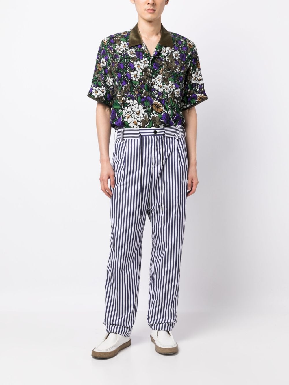 striped drawstring-waist cotton trousers - 2