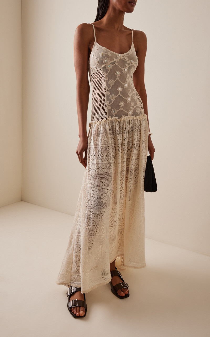 SIEDRÉS Constanza Lace Patchwork Cotton Maxi Dress white outlook