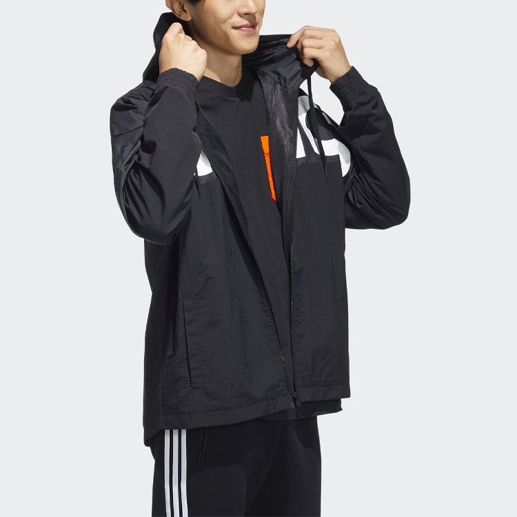 adidas Large Logo Contrast Color Stitching Athleisure Casual Sports Hooded Jacket Black HD4700 - 4