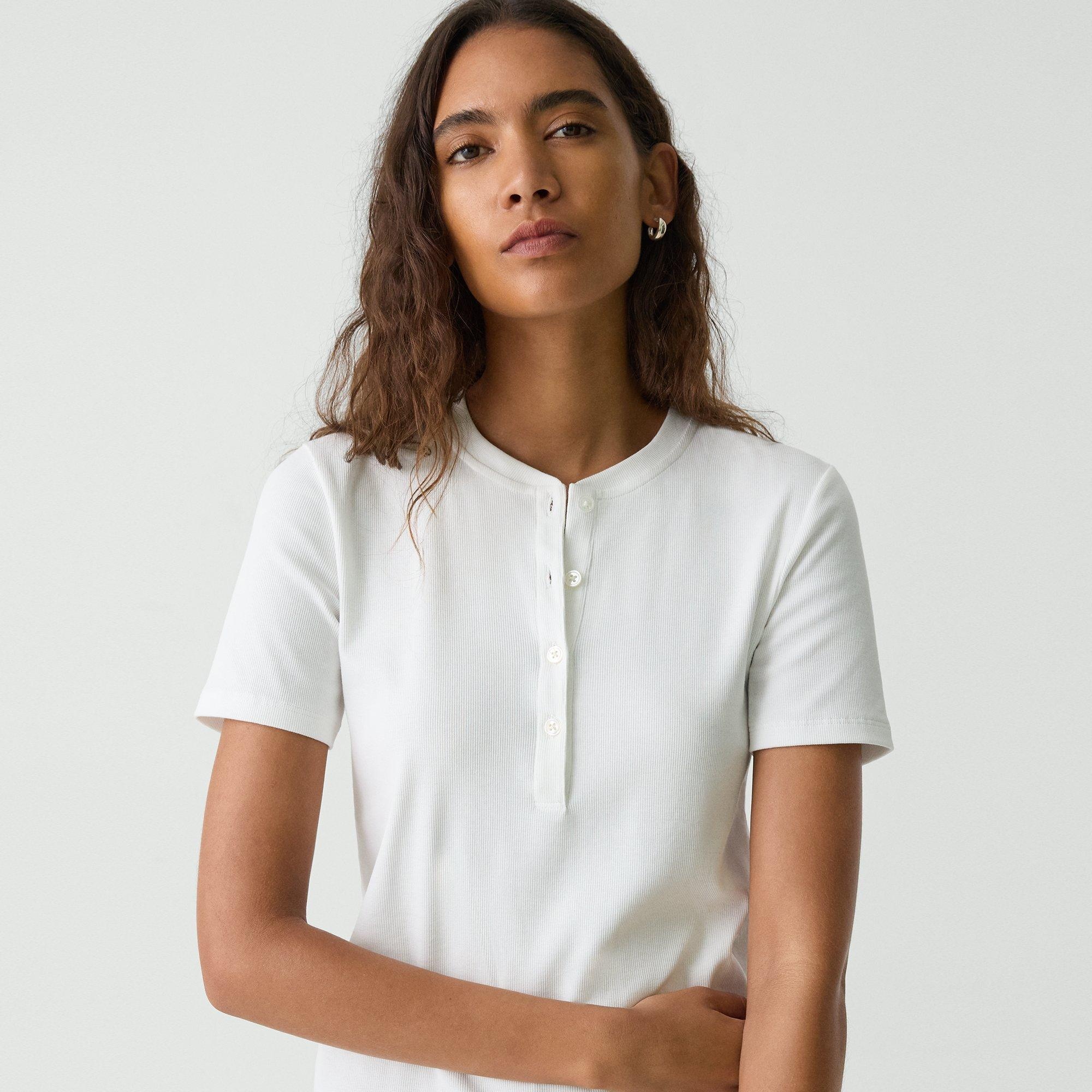 Ribbed Henley Top in Compact Stretch Knit - 5