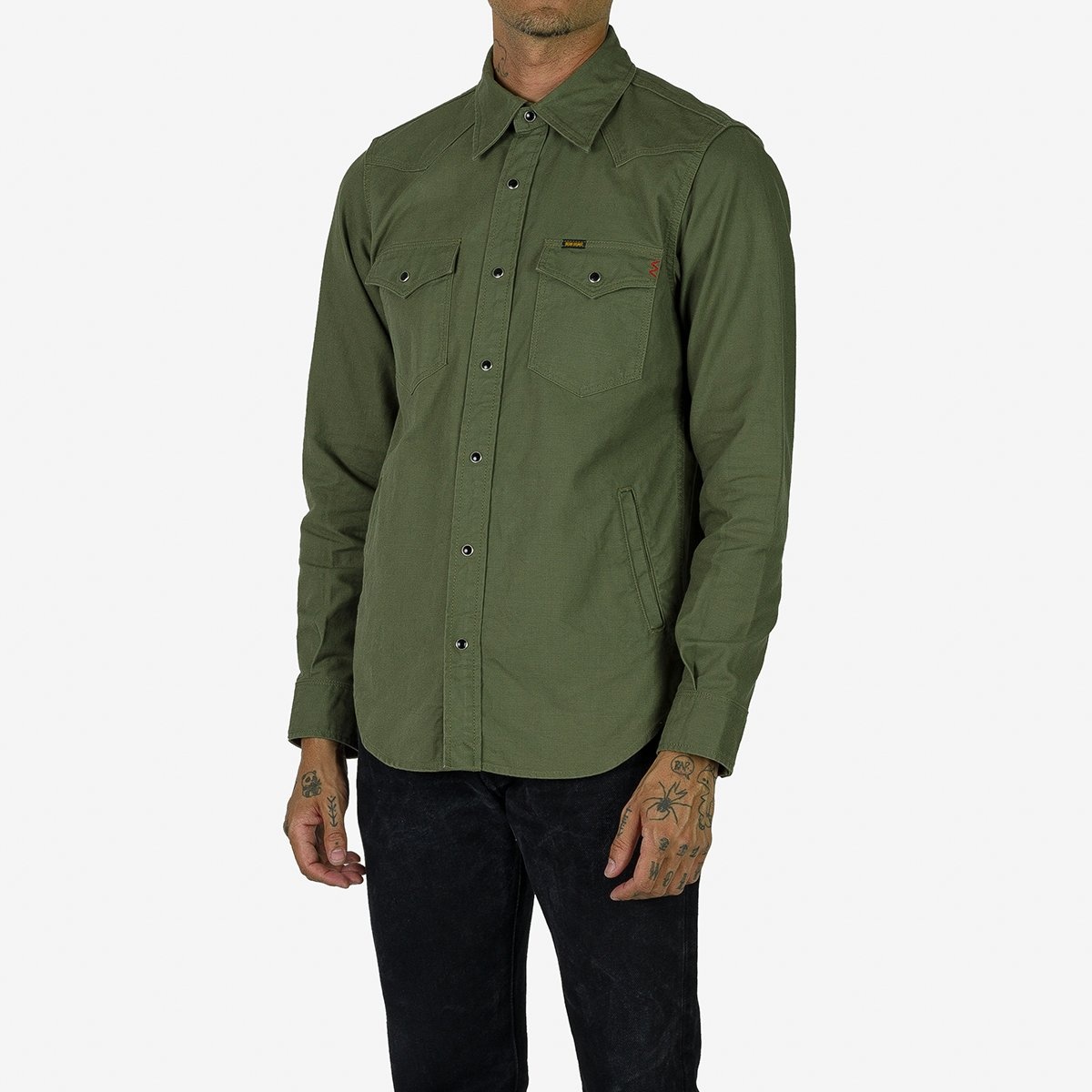 IHSH-381-OLV 9oz Military Serge CPO Shirt  - Olive - 2