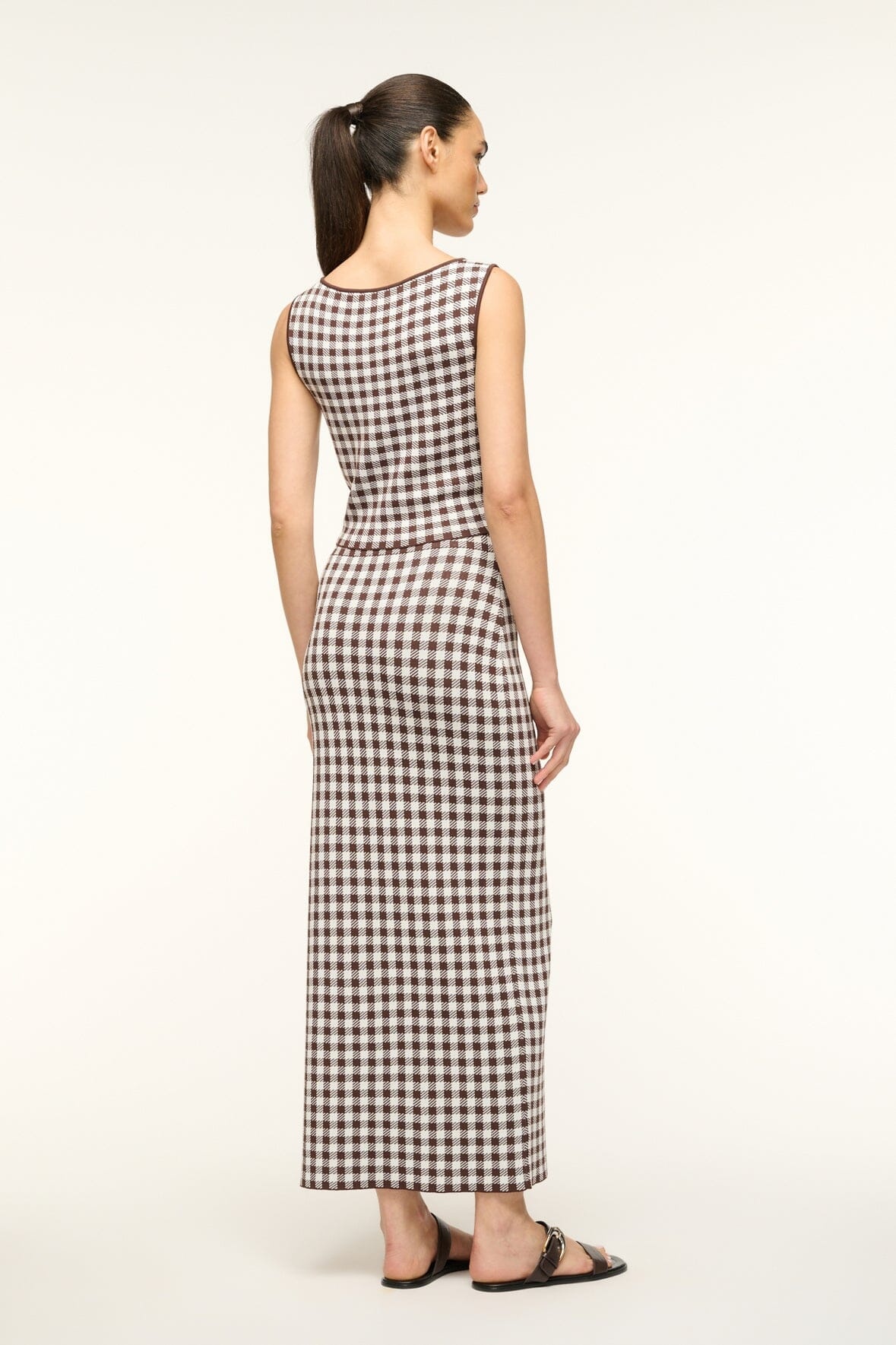 STAUD KARINA SKIRT DARK CHOCOLATE GINGHAM - 4