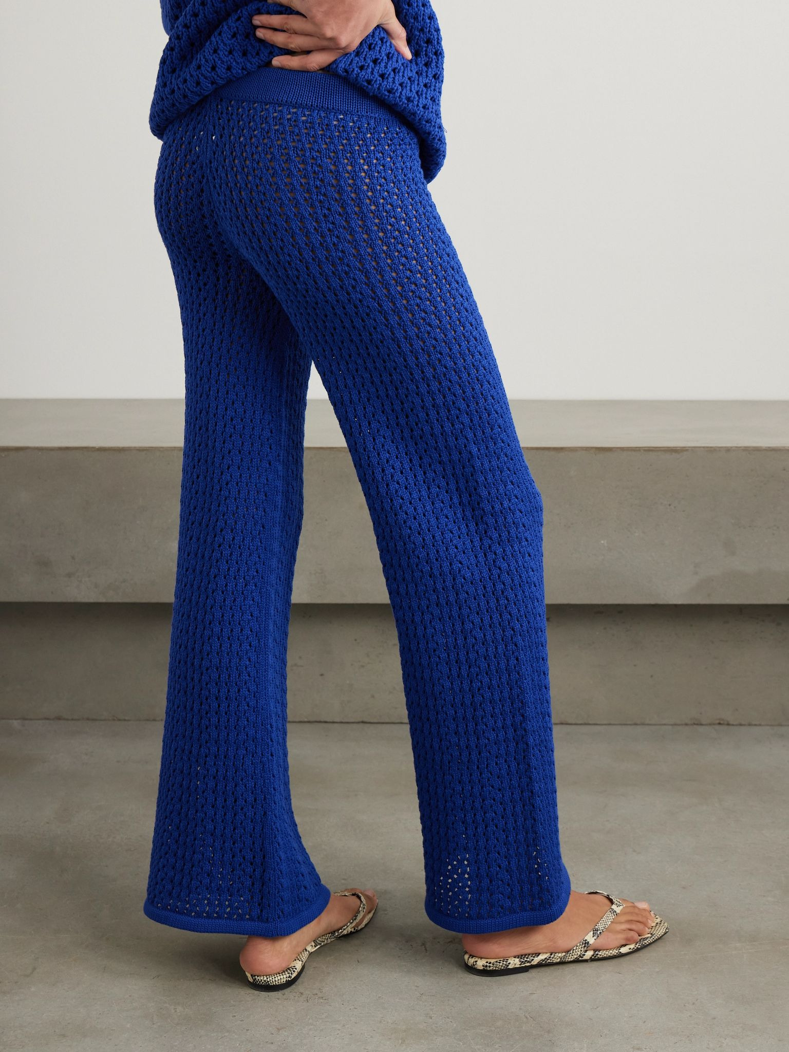 Espina crocheted cotton flared pants Blue - 4
