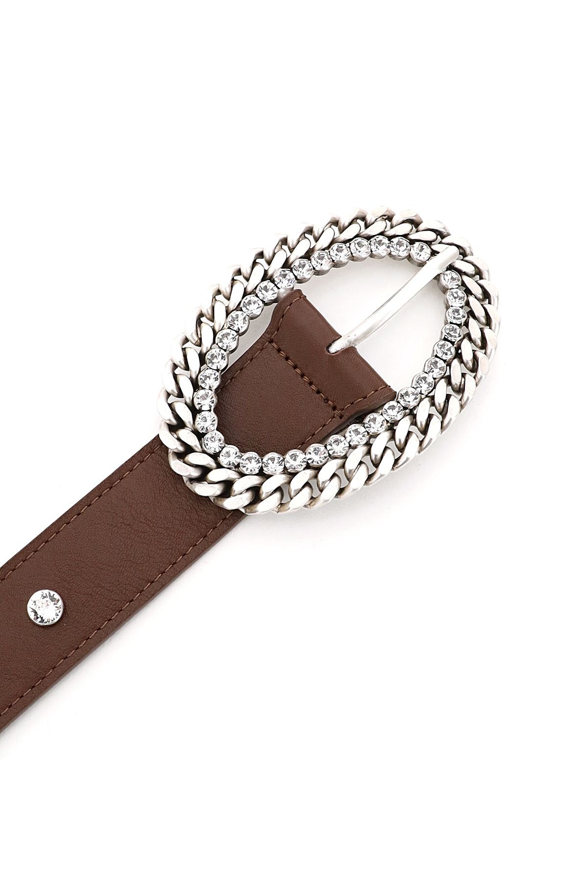 LEATHER BELT CHAIN AND CRYSTAL BUCKLE - 3