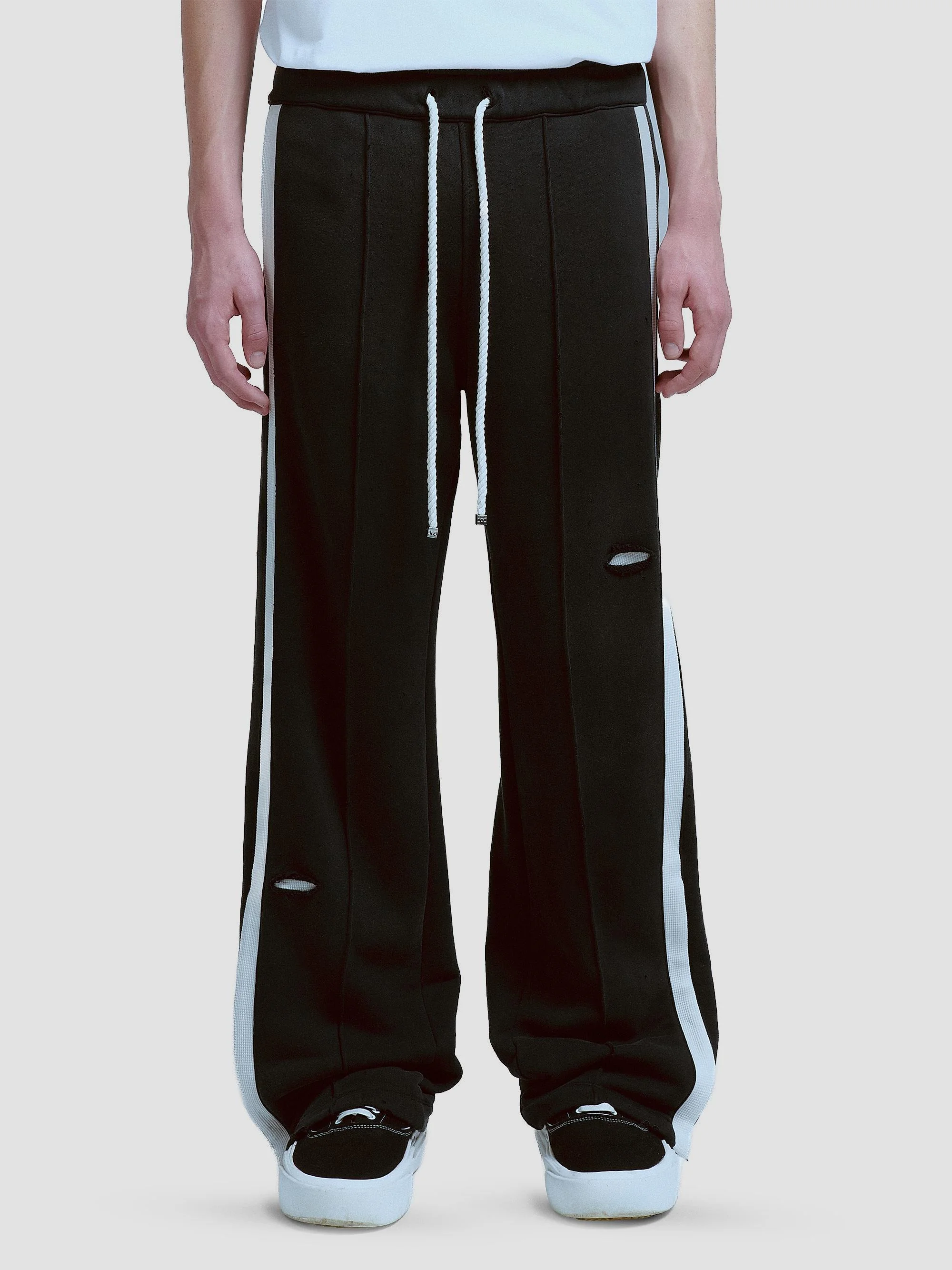 Men's Repaired Cotton Wide-Leg Track Pants - Aged Black - 1