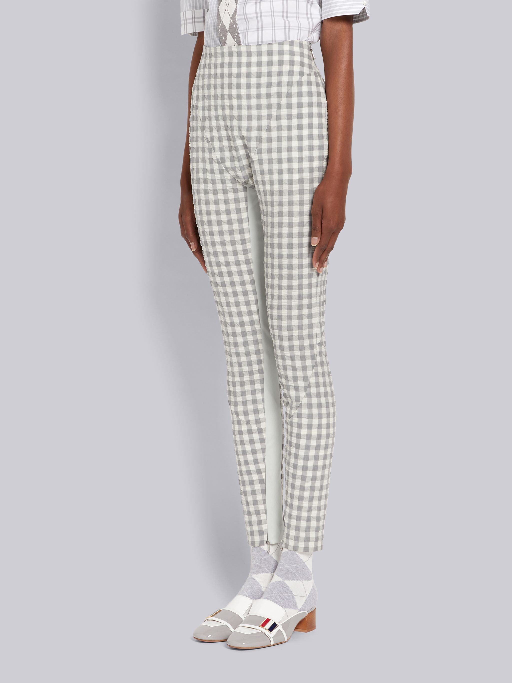 Medium Grey Gingham Wool Seersucker Articulated Legging - 2