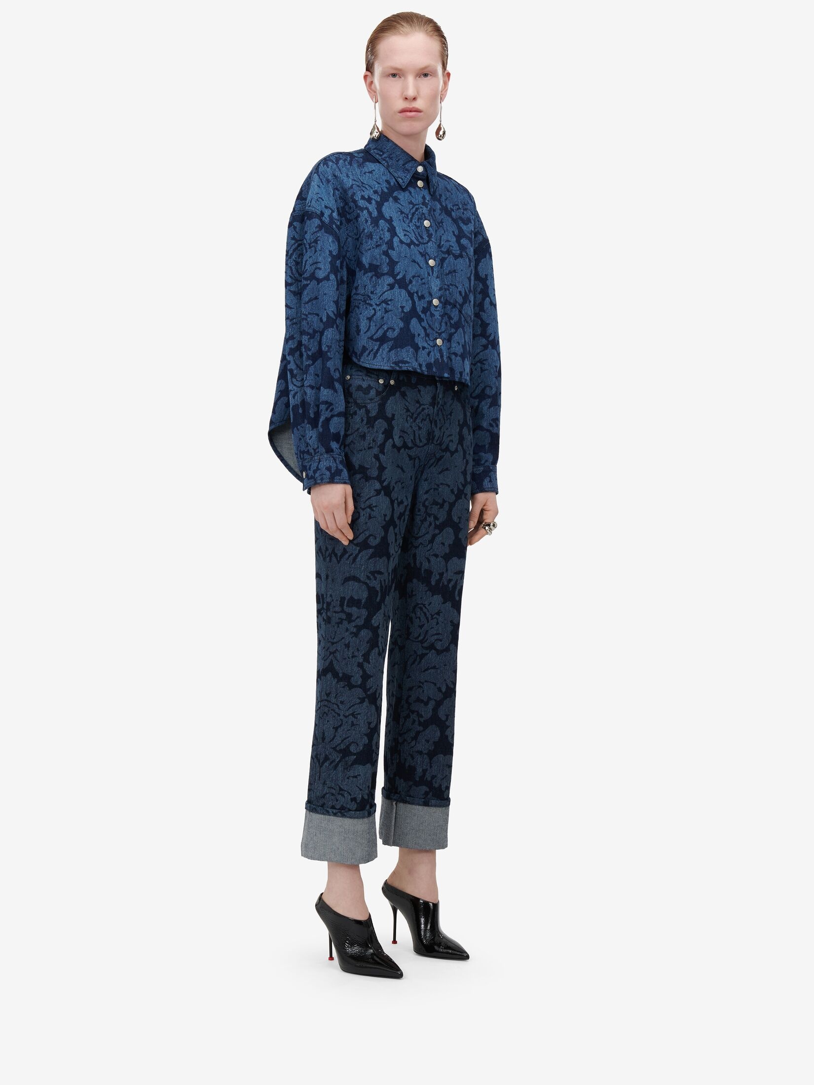 Women's Damask Asymmetric Denim Shirt in Denim - 3