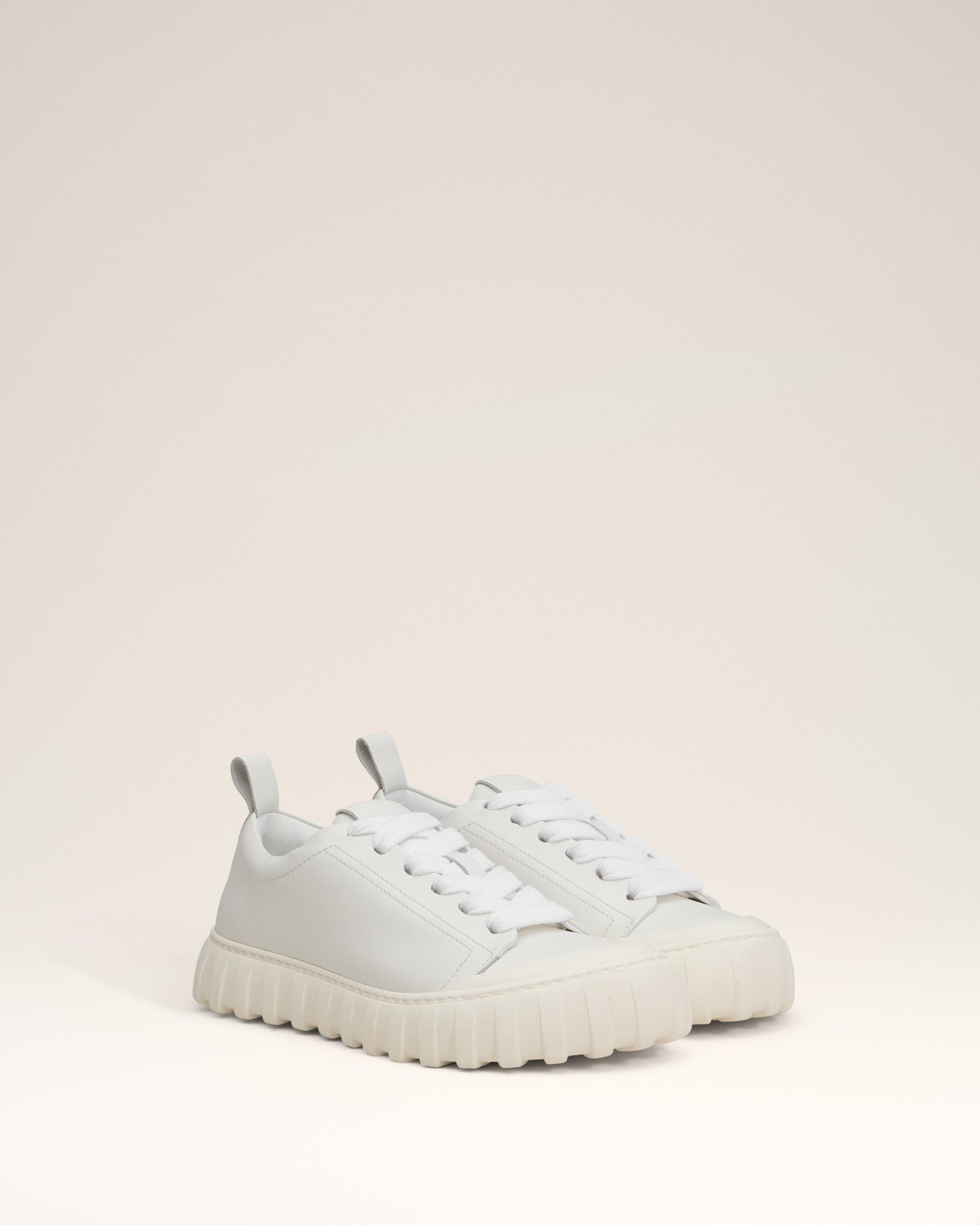 WHITE LEATHER LOW TOP TEMPO SNEAKERS - 3