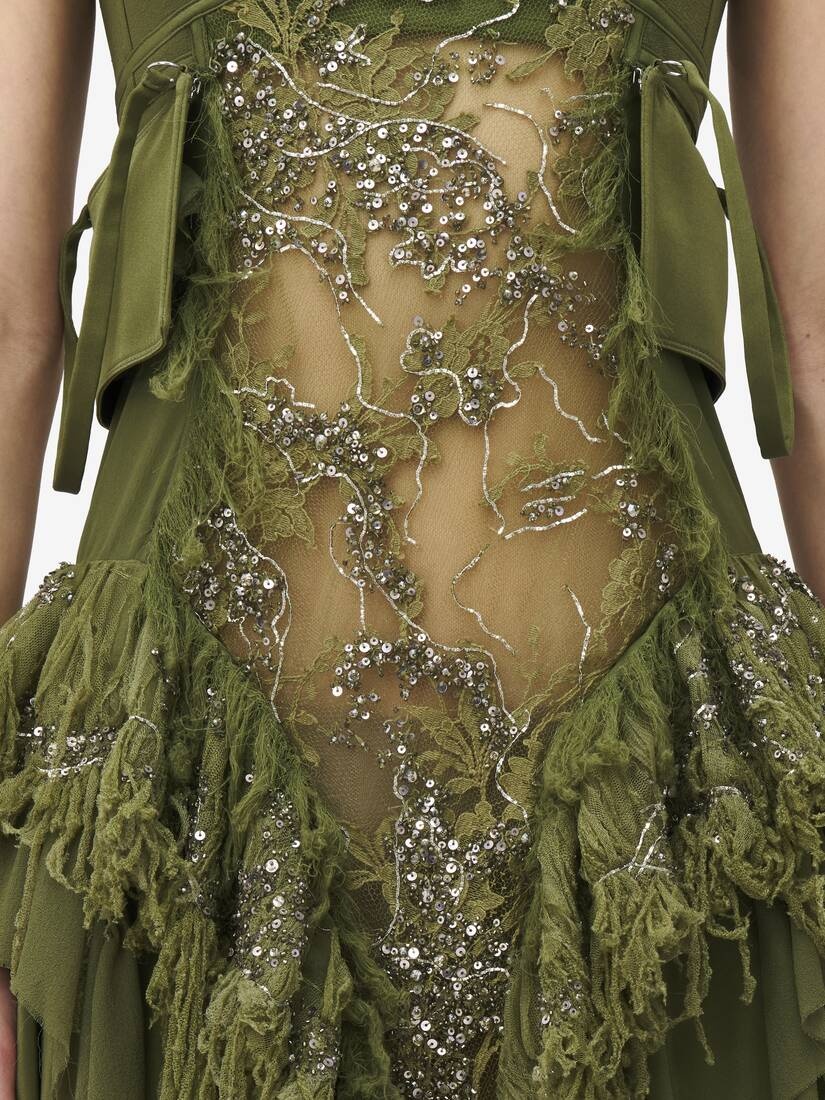 Shredded Embroidery Asymmetric Dress - 6