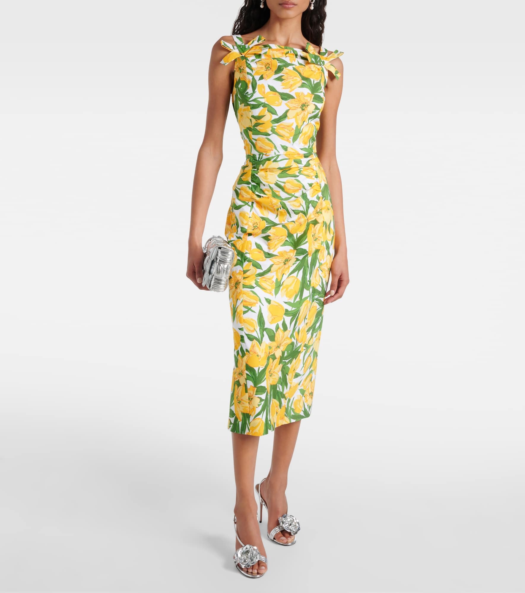 Floral ruched poplin midi dress - 2