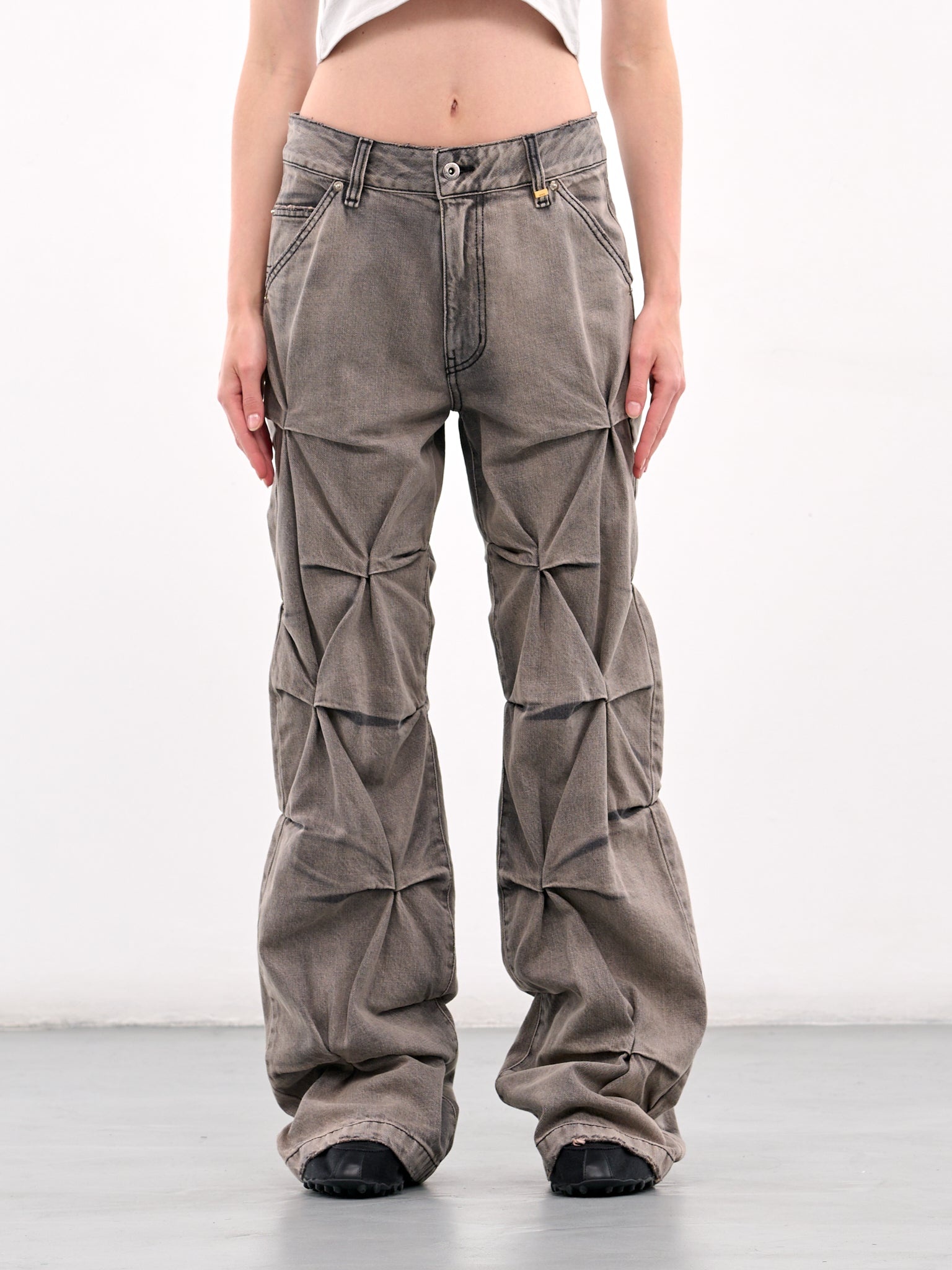 Gathered Wrinkle Denim Jeans - 1