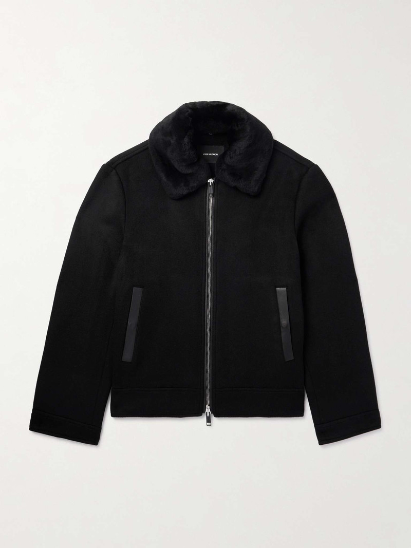 Leather and Shearling-Trimmed Wool and Cashmere-Blend Jacket 1