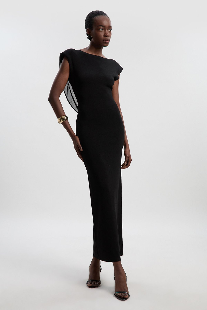 KAREN MILLEN Viscose Blend Slinky Drape Plunge Back Knit Maxi Dress outlook
