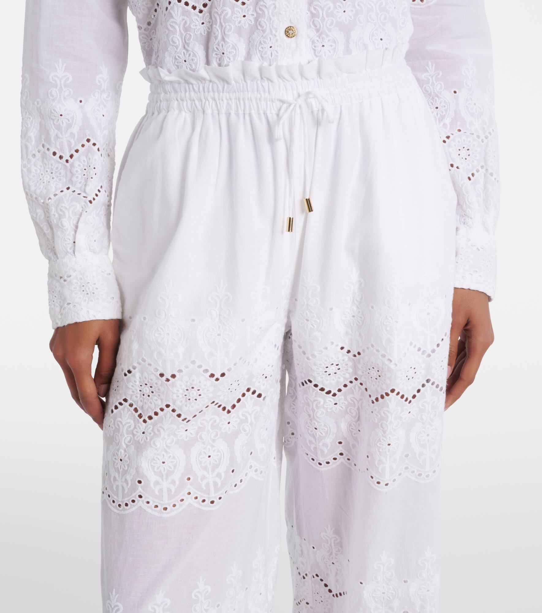 Immy broderie anglaise cotton wide-leg pants - 4