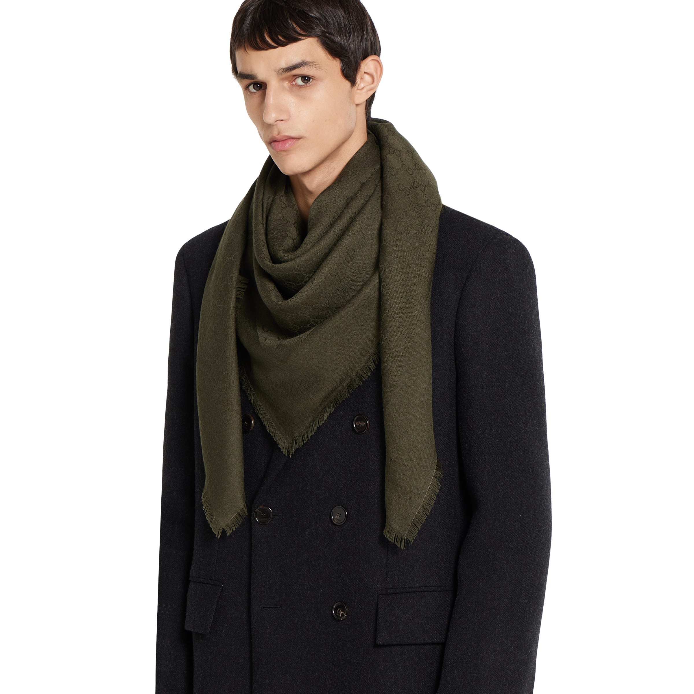 GG wool and silk jacquard shawl - 3