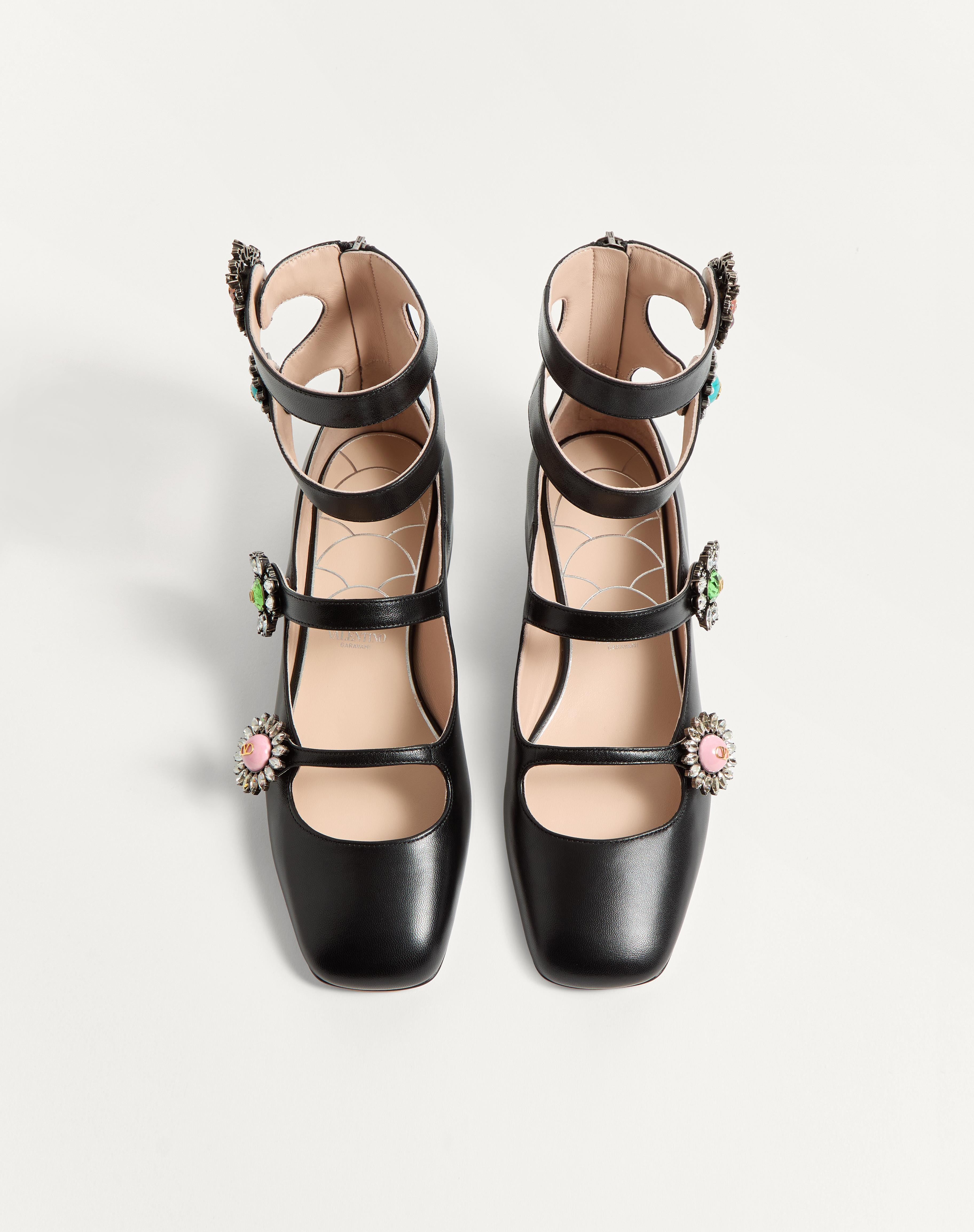 PRESHOES BALLERINAS WITH STRAPS IN KIDSKIN WITH JEWEL BUTTONS 20MM - 4