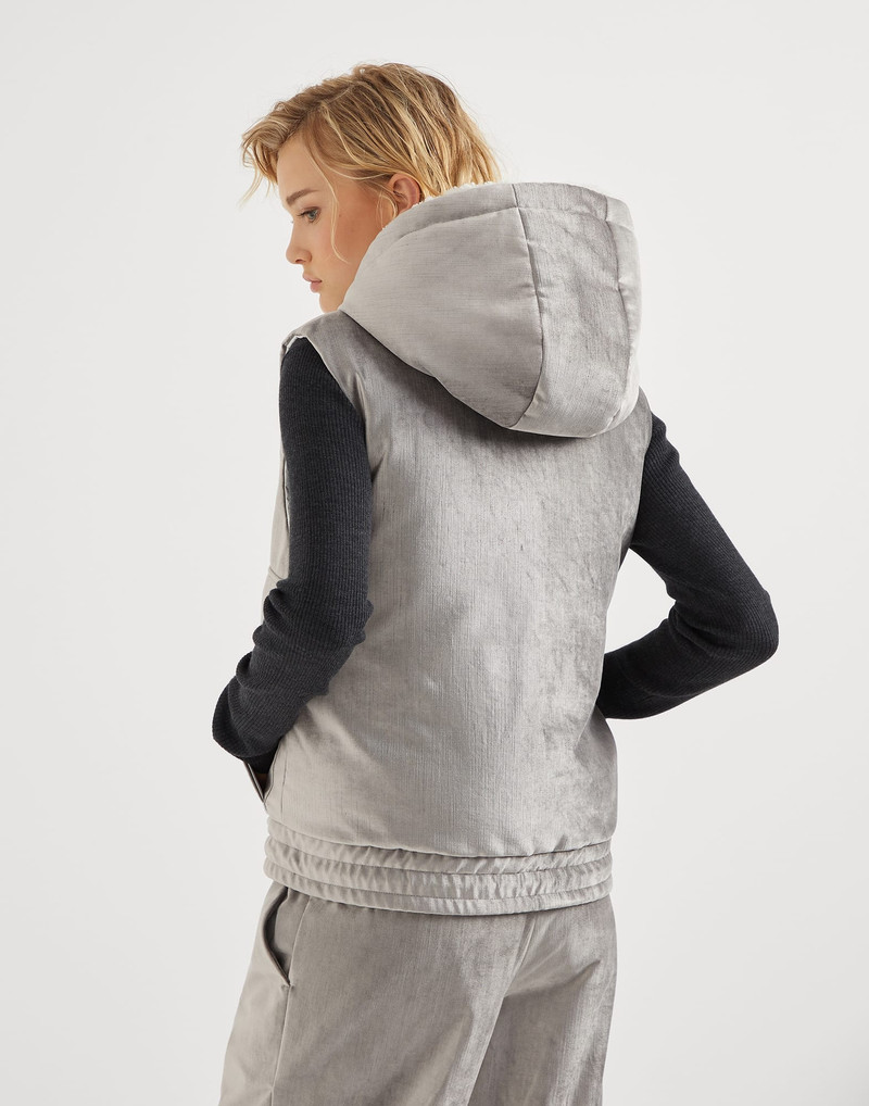 Brunello Cucinelli Cotton and viscose sleek velvet down vest with shiny trims outlook