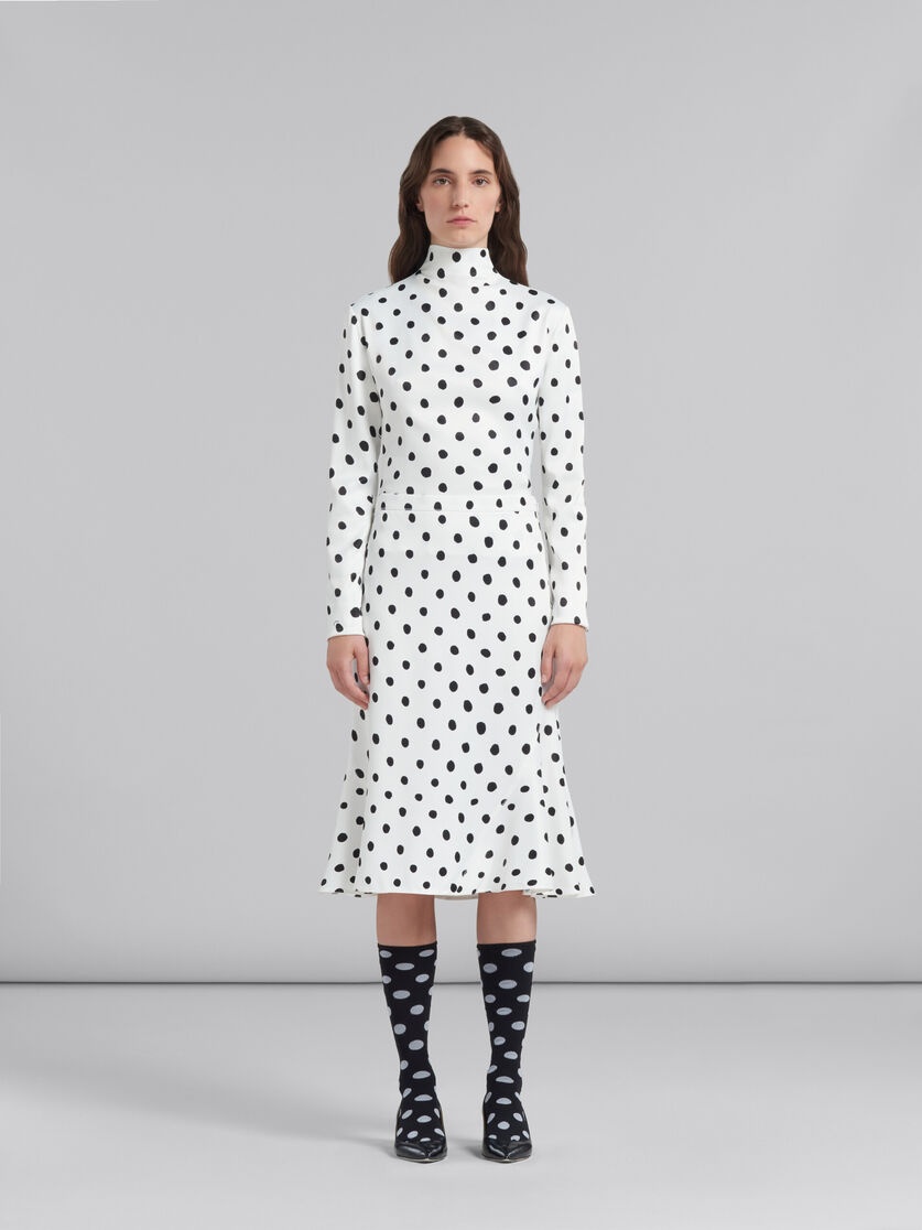 WHITE FLARED SATIN SKIRT WITH POLKA DOTS - 2