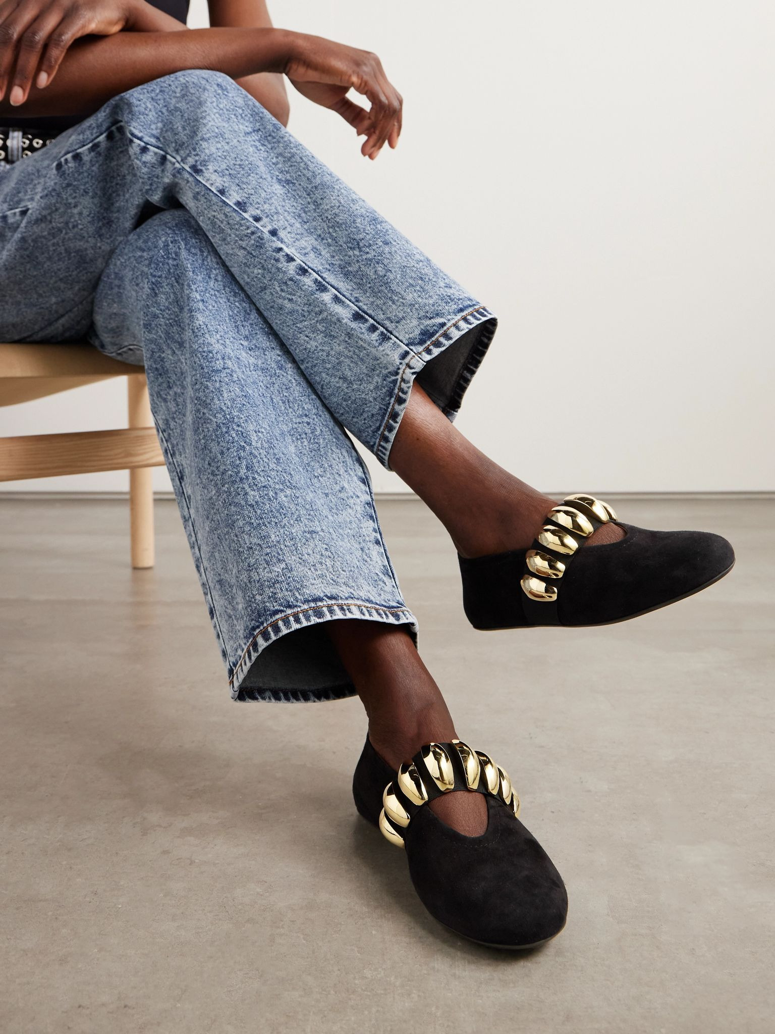 Embellished suede ballet flats Black - 2