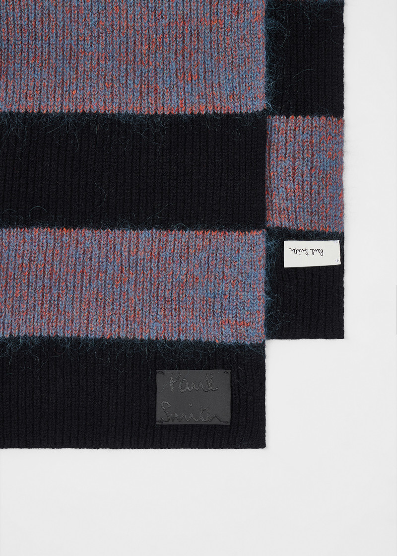 Black Stripe Lambswool-Mohair Chunky Knit Beanie and Scarf Set 4