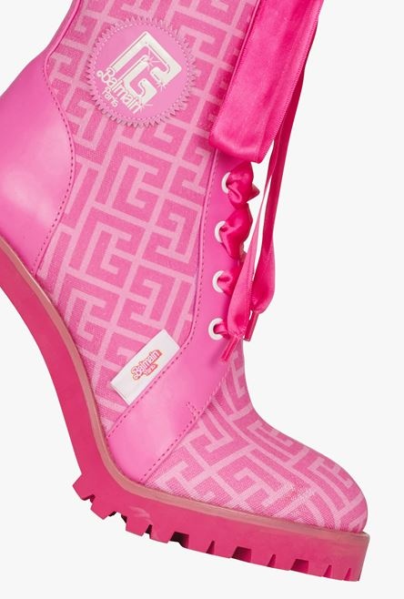 Balmain x Barbie - Pink canvas monogram print Petra Ranger ankle boots - 5