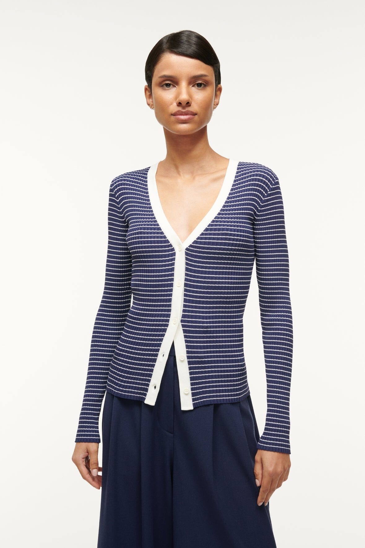 STAUD CARGO SWEATER NAVY MICRO STRIPE - 3