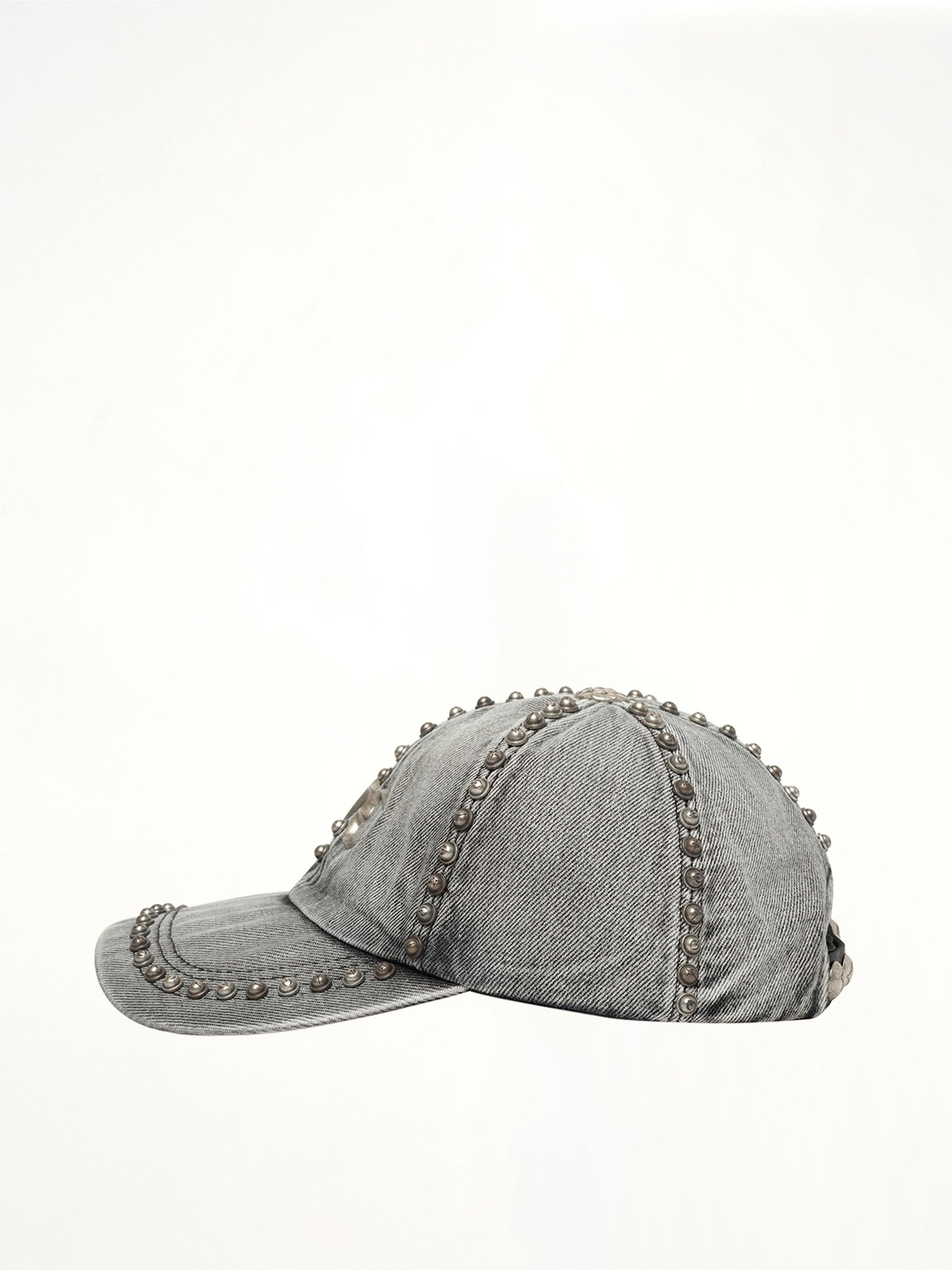 Studded Denim Cap in Black - 2