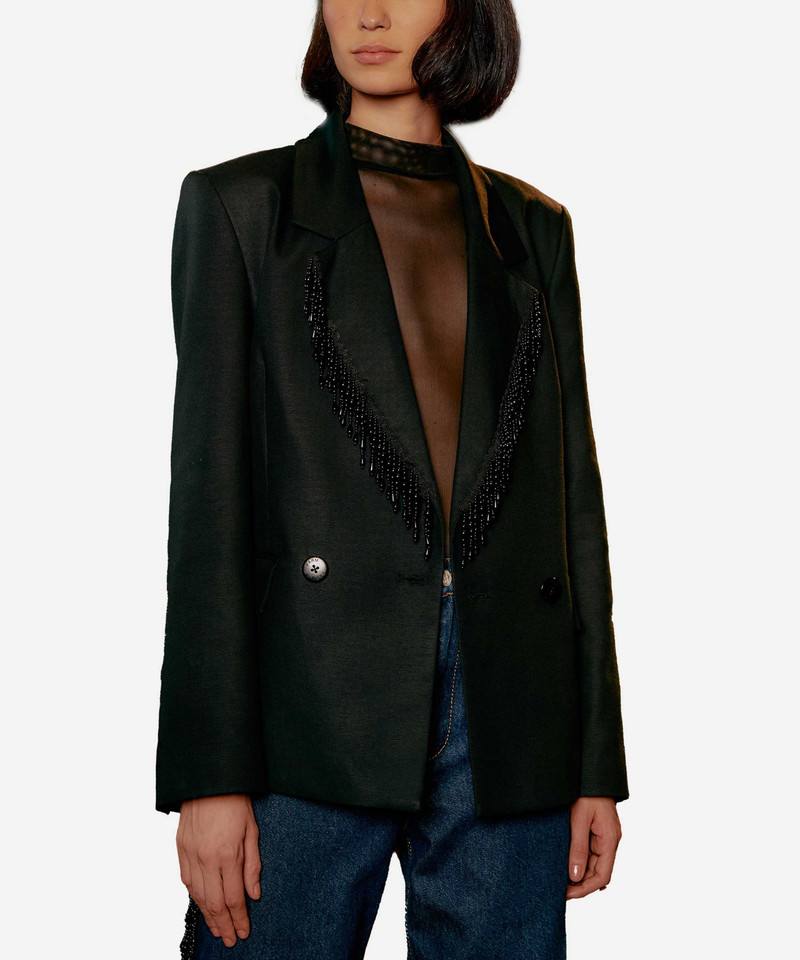 FARM RIO Black Fringe Blazer outlook