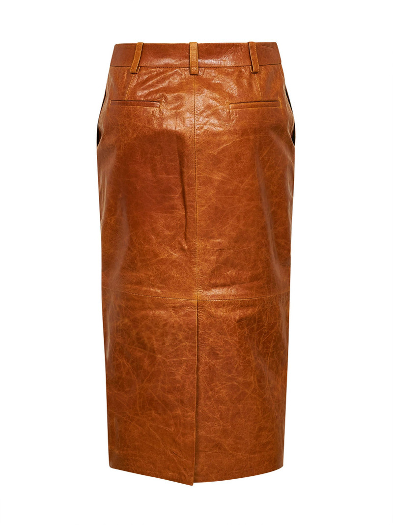 CO Cognac leather tailored pencil skirt outlook