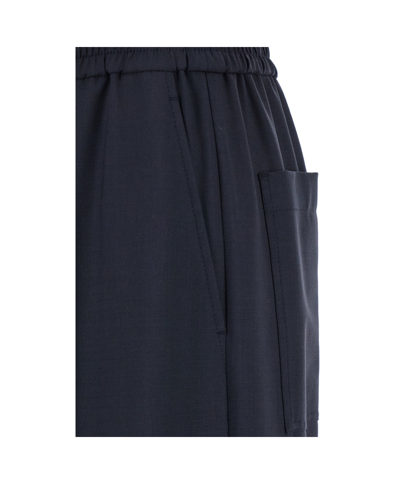 Blue Pants With Elastic Waist In Wool Blend Stretch Woman - 3
