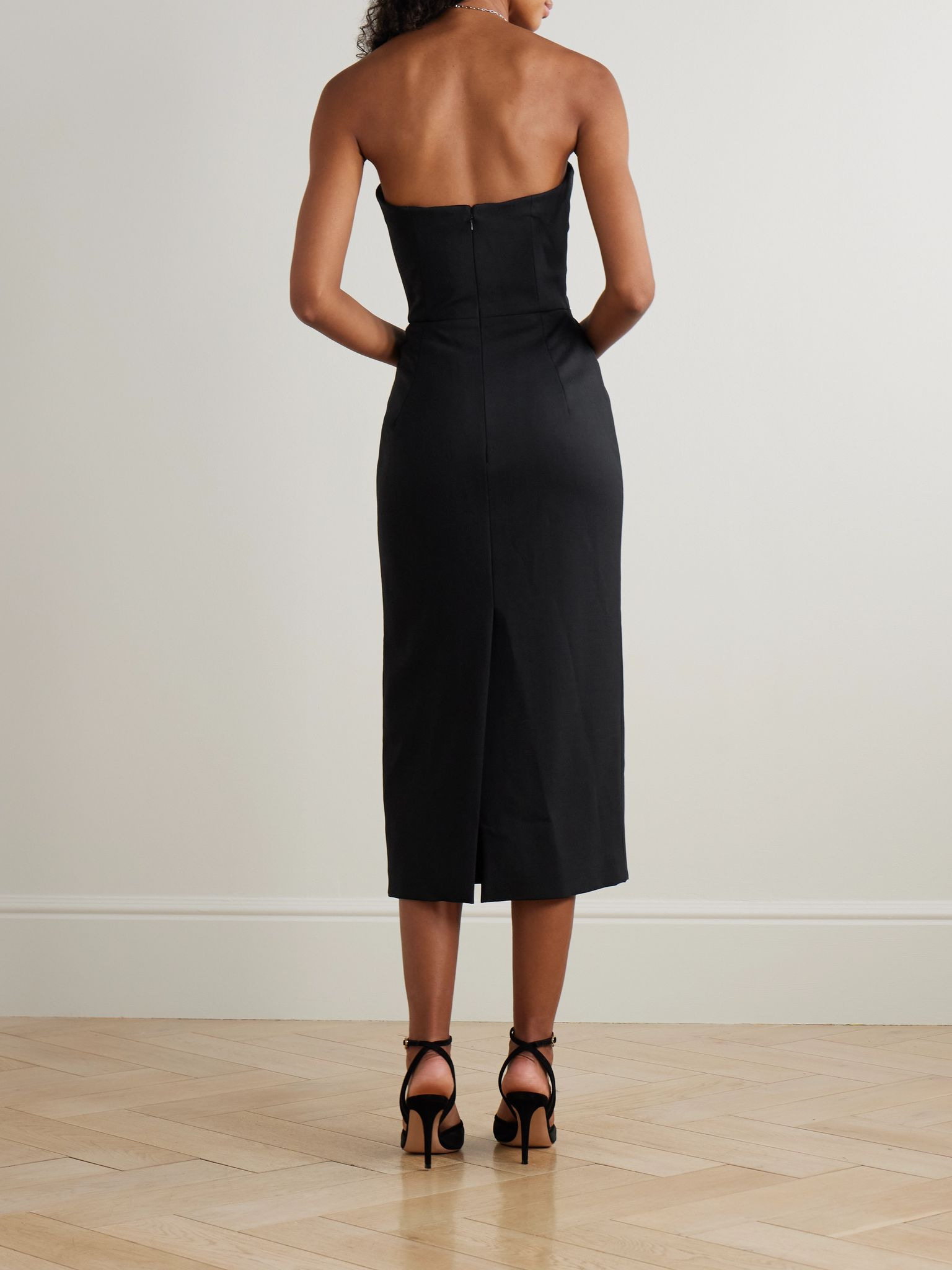 Strapless ruched wool-blend midi dress Black - 3