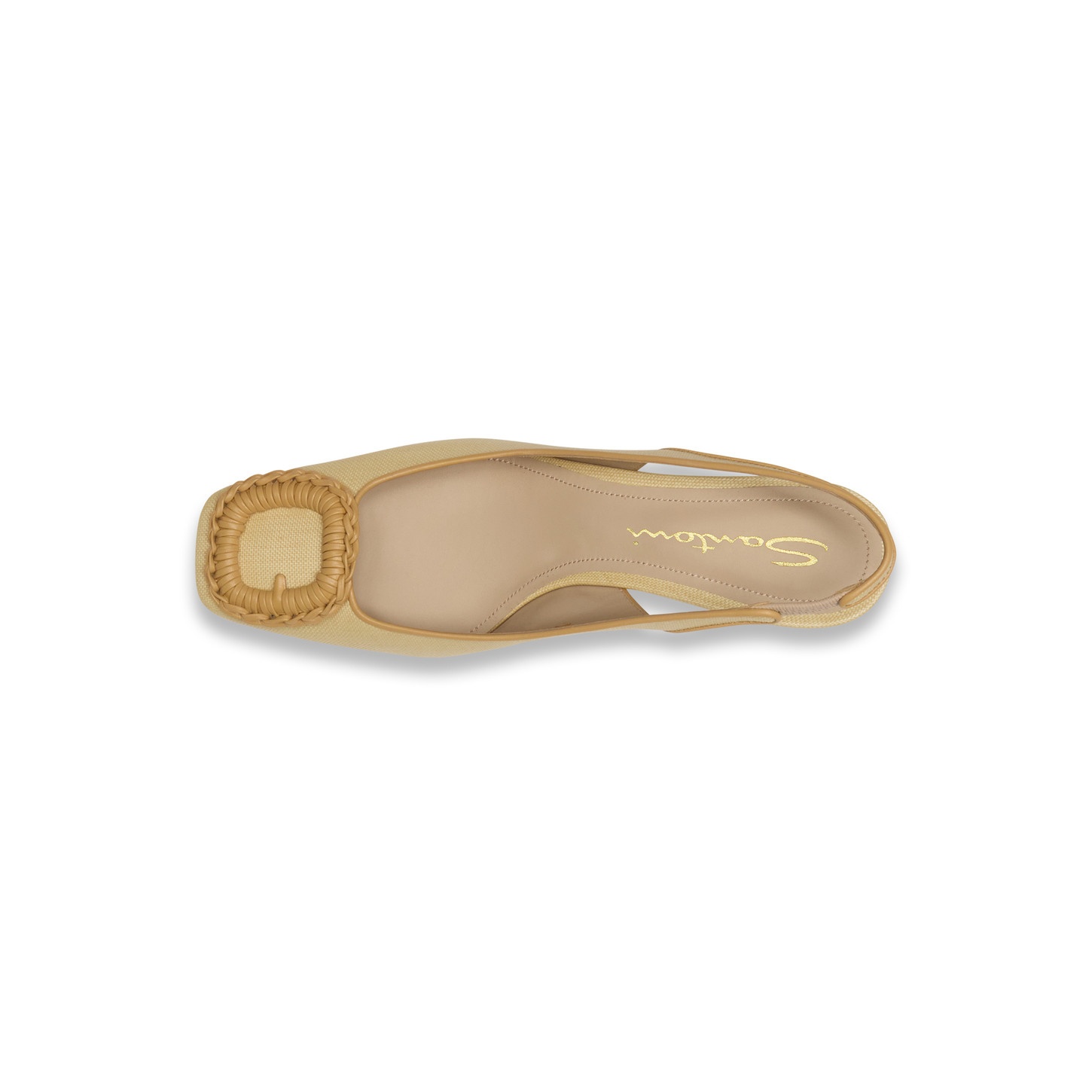 Women's beige raffia mid-heel slingback - 4