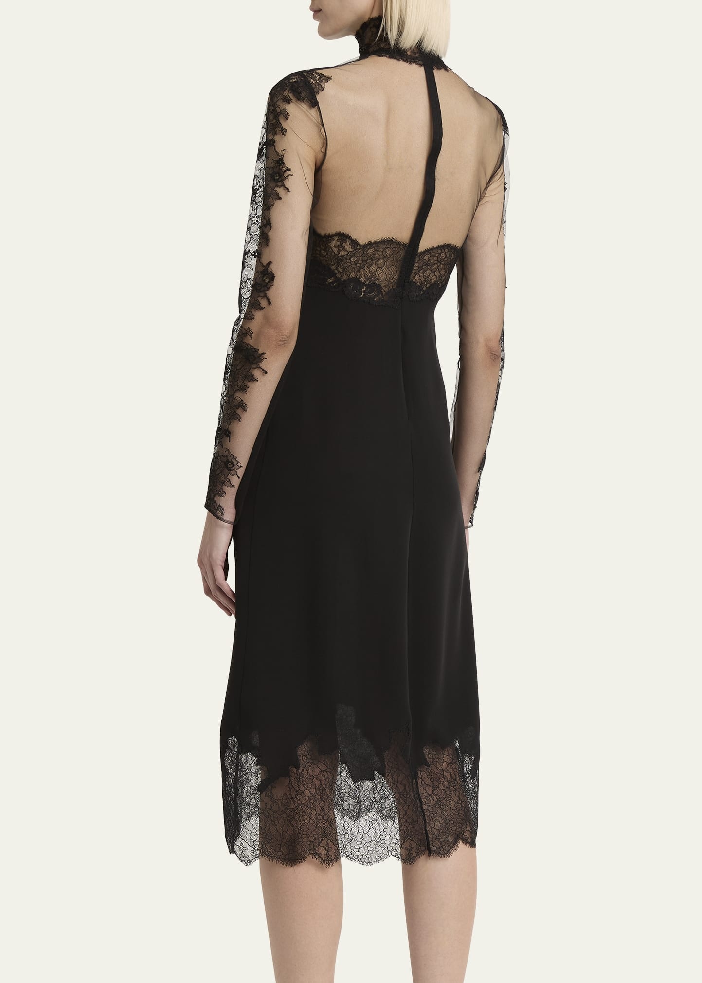 Sheer Lace Mockneck Midi Dress - 3