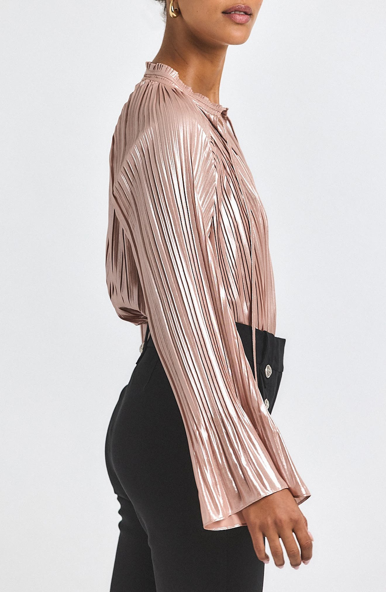 Derek Lam 10 Crosby Claira Metallic Pleat Shirt in Pink Silver at Nordstrom - 3