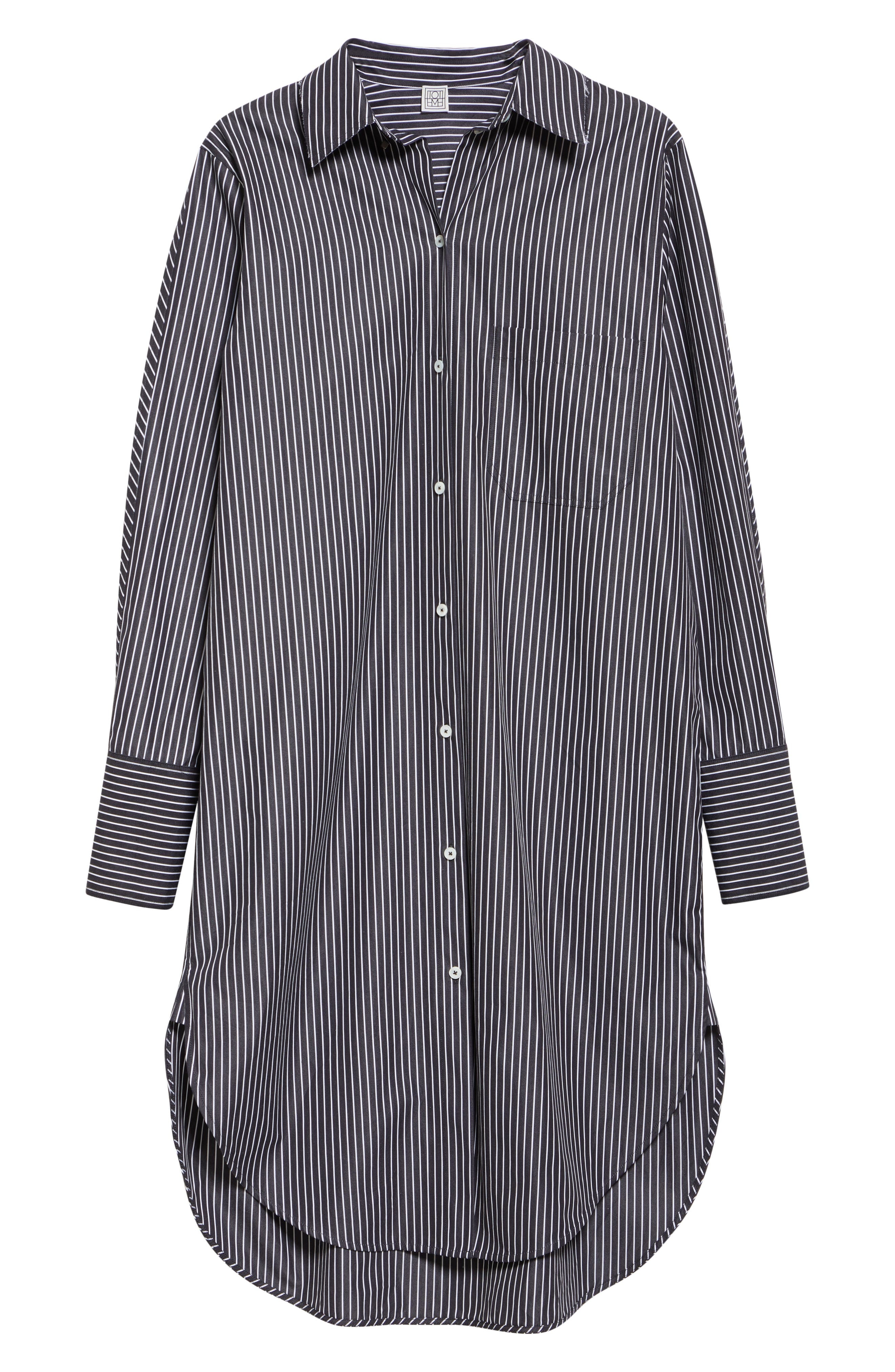 TOTEME Stripe Oversize Long Sleeve Organic Cotton Poplin Shirtdress in Black/White at Nordstrom - 5