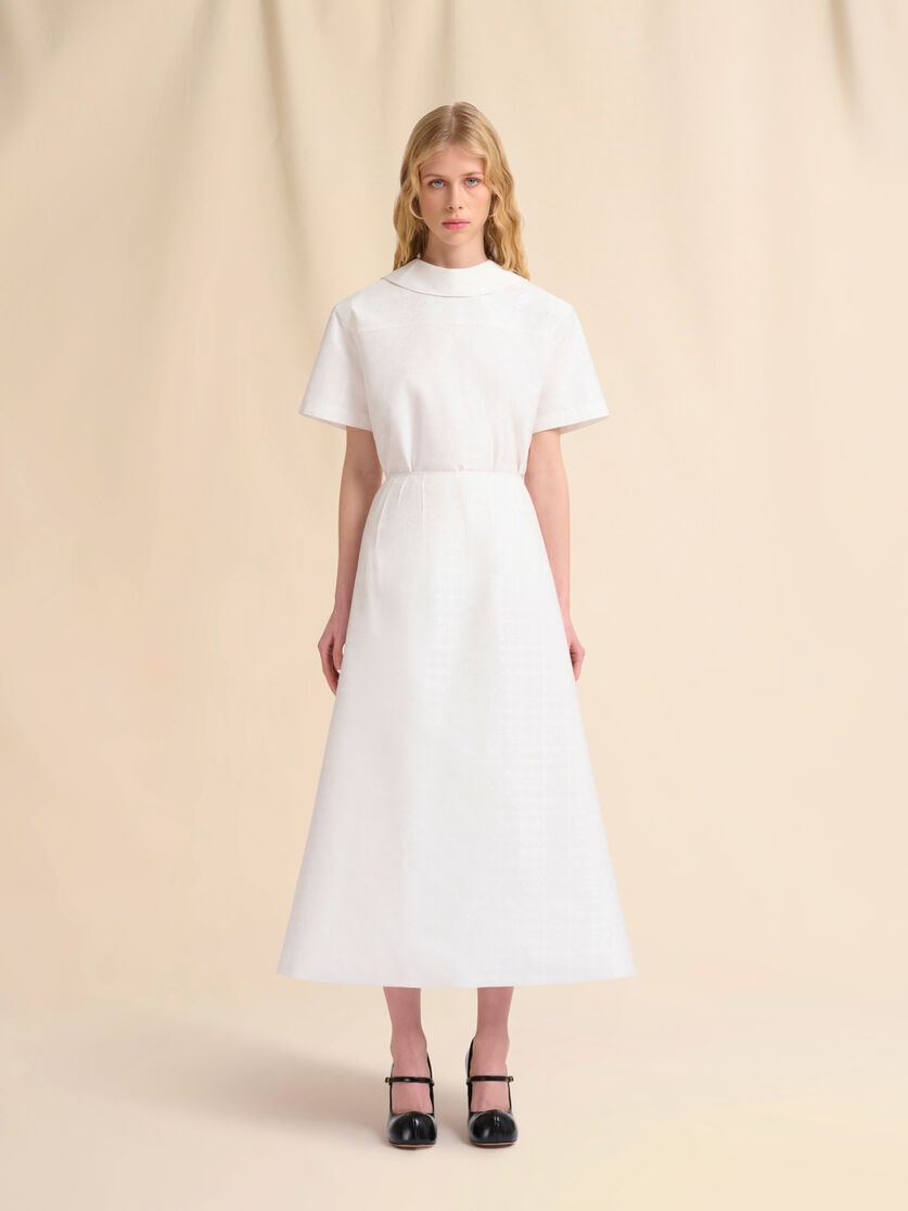 WHITE TOILE SKIRT WITH CHECK AND DOTS JACQUARD MOTIF - 2