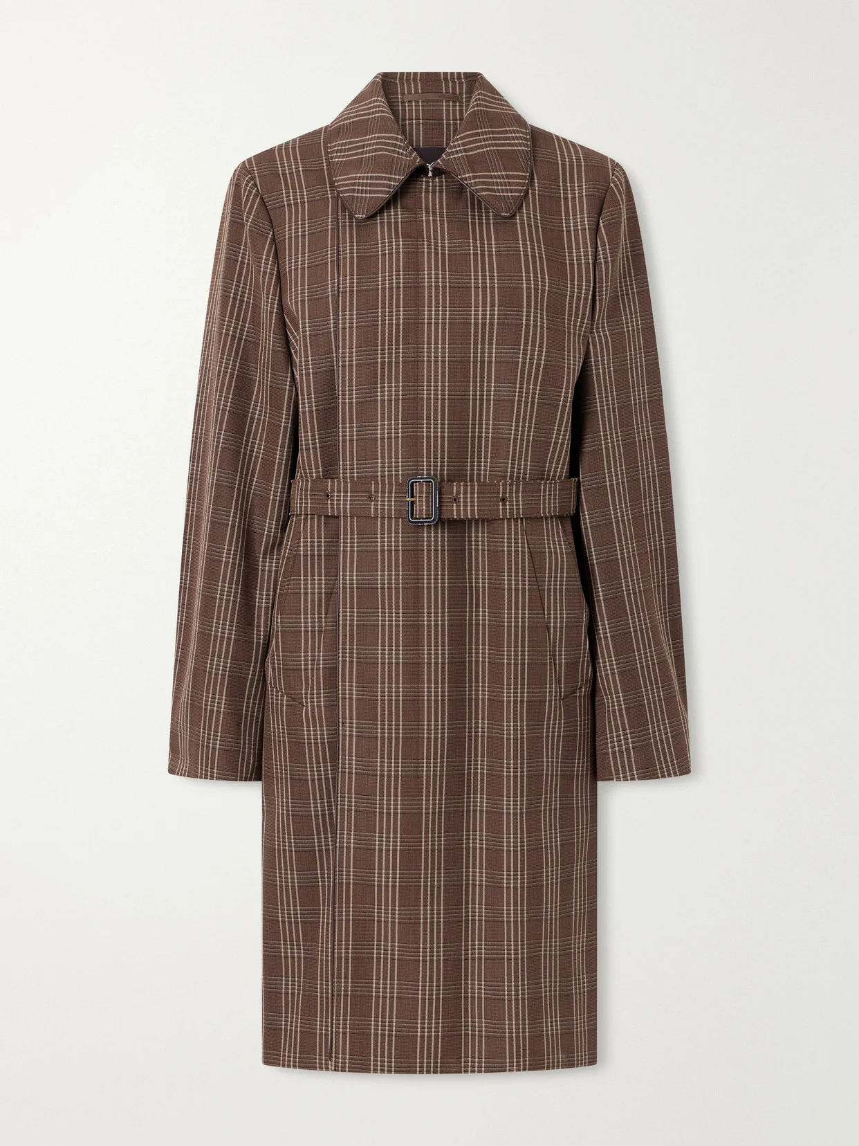 Linear Belted Checked Wool-canvas Coat - 1