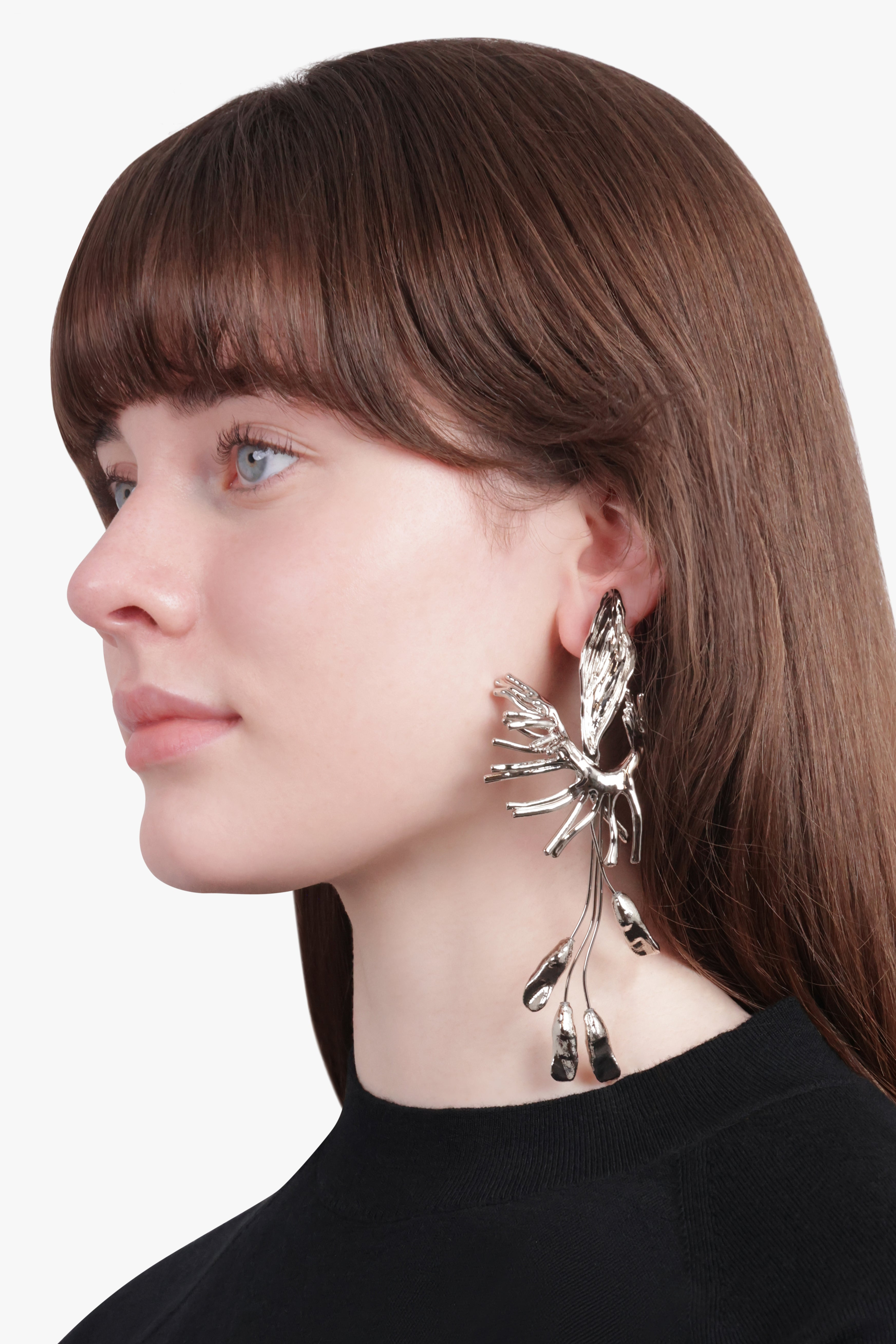 FLORAL DETAIL 3D EARRINGS | SILVER - 3