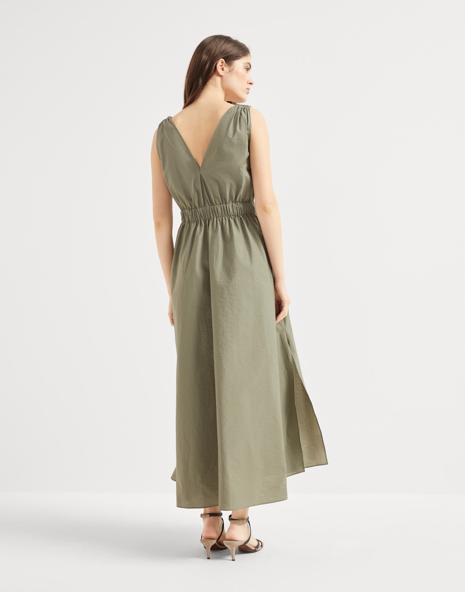 Techno cotton poplin belted dress with precious shoulder detail - 2