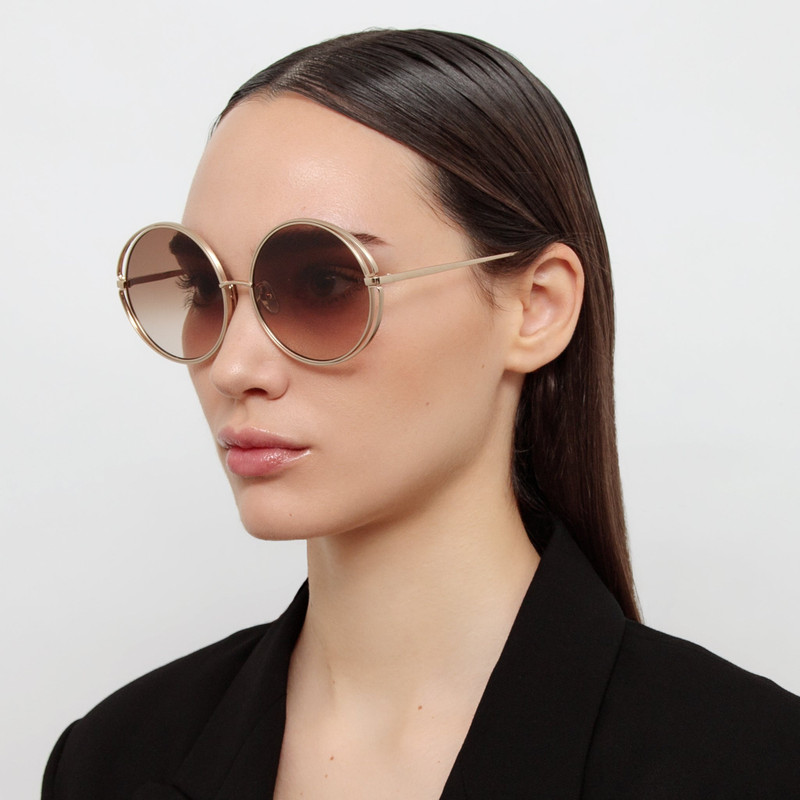 LINDA FARROW Selene Round Sunglasses in Gradient Mocha outlook