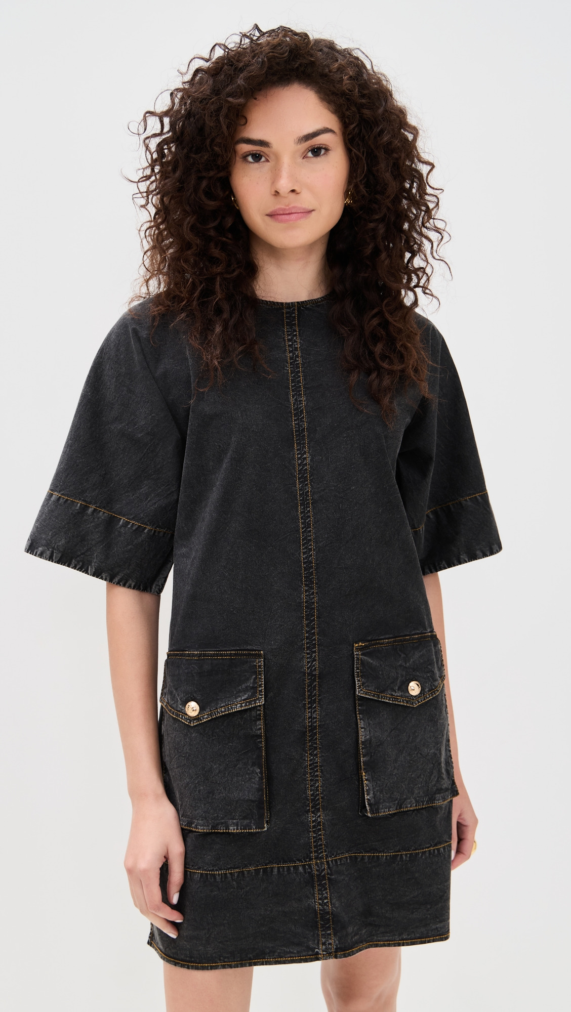Washed Stretch Cotton Boxy Kimono Mini Dress - 6