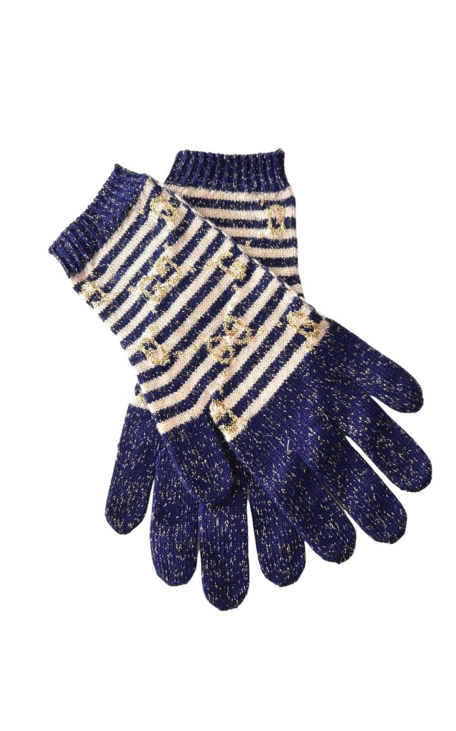 GG Blue Ivory Wool Blend Gloves - 2